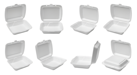 Styrofoam food container isolated on transparent background for packaging and delivery