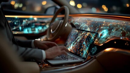 Futuristic Car Interior With Advanced Technology And Cityscape View. - Powered by Adobe