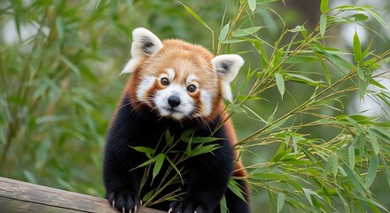 Red Panda in Bamboo Forest.