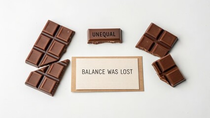 Broken Chocolate Bar Pieces and Message on a White Background