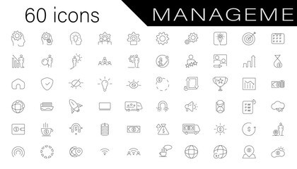 60 Business Management Icon Collection – Project Management, Teamwork, Corporate Planning, Office Tools, HR, Financial Services, Marketing, Operations & Customer Support Vector Icons.  30092025A