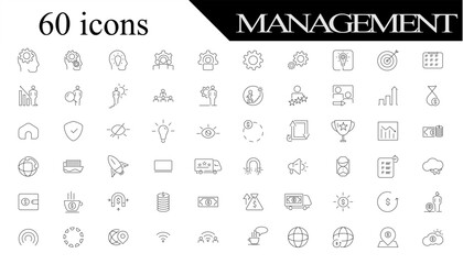60 Business Management Icon Collection – Project Management, Teamwork, Corporate Planning, Office Tools, HR, Financial Services, Marketing, Operations & Customer Support Vector Icons.  30092025A