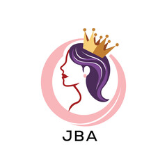 JBA Beauty Queen Logo Design. JBA with Crown and Elegant Woman Silhouette | Feminine Luxury. JBA Brand Identity for Salon, Spa, or Cosmetics.

