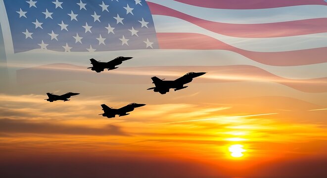 american flag flying in the sunset - Powered by Adobe