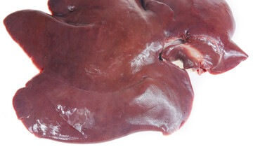 Pig liver on white background