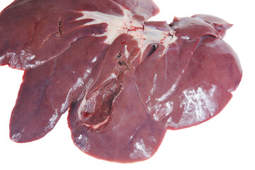 Pig liver on white background