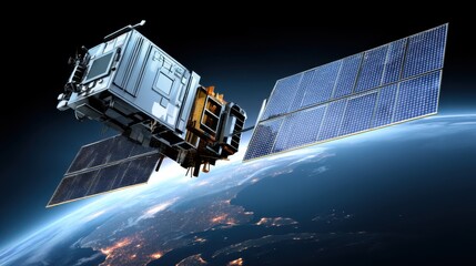 Satellite launching into orbit earth digital art space aerial view technology advances