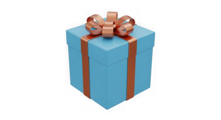 3d blue gift box with orange ribbon isolated on transparent background