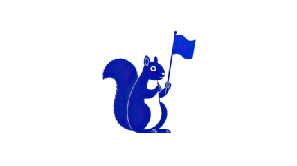 Cartoon squirrel holding flag on transparent background for various uses