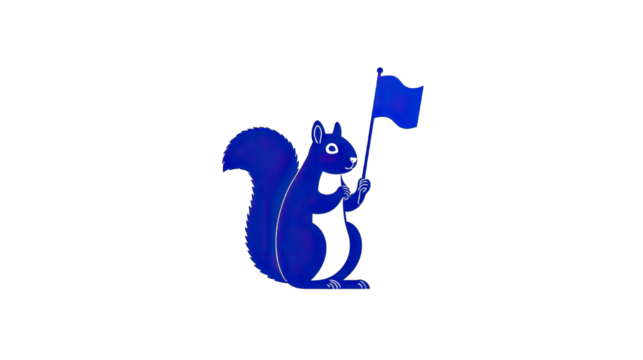 Cartoon squirrel holding flag on transparent background for various uses