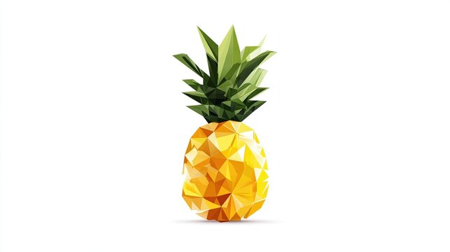 A geometric low-poly pineapple, with a spiky green crown, against a clean white background