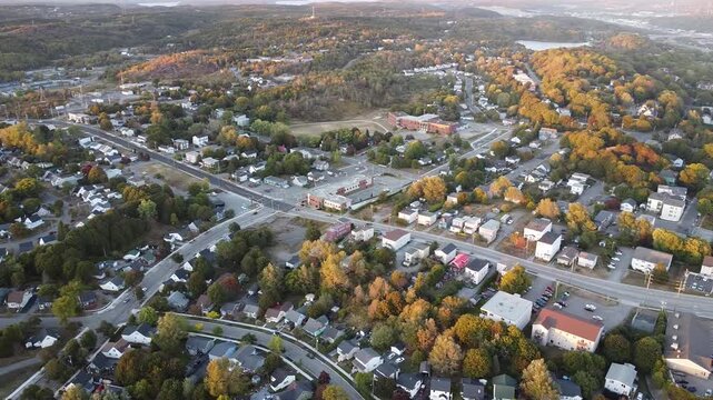 Cinematic 4K aerial footage showing the skyline, harbour, and coastline of Saint John, New Brunswick, Canada. Ideal for travel, tourism, and cityscape projects.