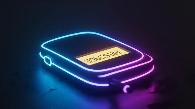 Retro pager with neon glow and message display.