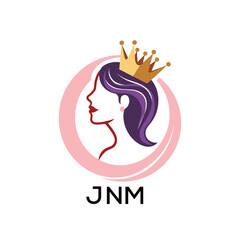 JNM Beauty Queen Logo Design. JNM with Crown and Elegant Woman Silhouette | Feminine Luxury. JNM Brand Identity for Salon, Spa, or Cosmetics.
