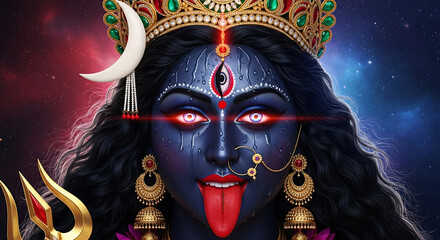 Hindu Goddess Kali, Divine Kali Portrait, Sacred Kali, Kali Fierce ,Spiritual Kali Illustration ,Religious Illustration of Hindu Goddess Kali ,Powerful Goddess Kali ,Dark Goddess Kali ,Divine Feminine