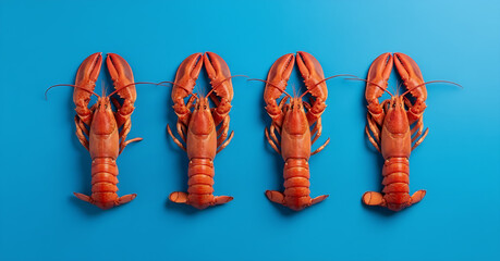 Freshly cooked lobsters ready for a seafood feast, perfect for restaurant menus or gourmet food blogs, showcasing delicious crustacean delicacies