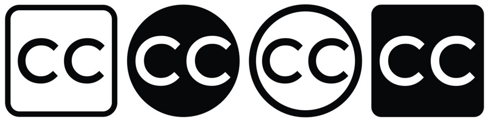 Closed Caption CC Icon Set – Subtitle and Copyright Symbol Collection in Flat and Solid Vector Style 