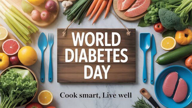 World Diabetes Day Healthy Cooking with Fresh Vegetables and Ingredients