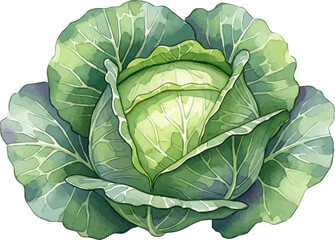 Watercolor Illustration of a Cabbage 