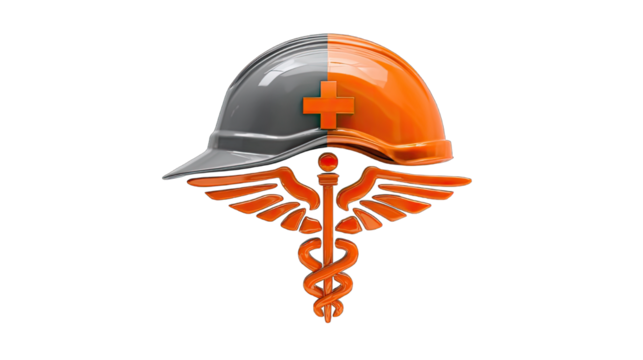 Safety helmet and medical caduceus emblem with transparent background