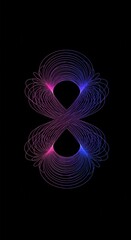 Intricate lines intertwine, forming a mesmerizing infinity symbol in a stunning display of vibrant pink and blue hues against a stark black background, presenting an abstract and aesthetically...
