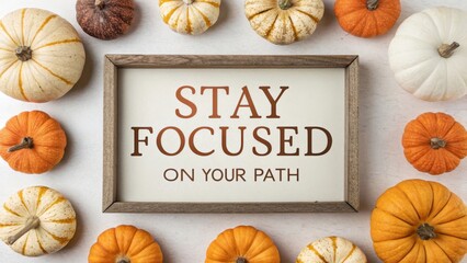 Pumpkins Framing a Motivational Sign with a Focused Message