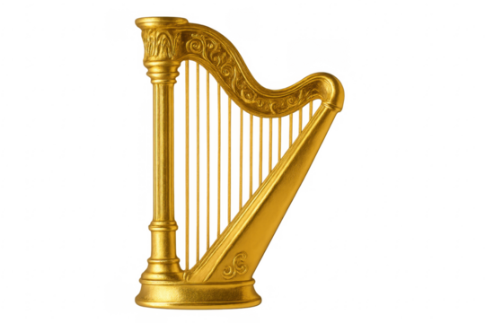 Golden harp classical music instrument transparent background