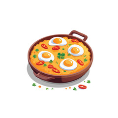 vector  dish with poached eggs and peppers