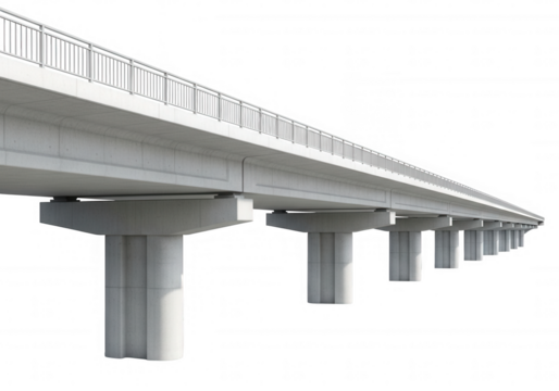 Elevated concrete structure with railing isolated on a transparent background