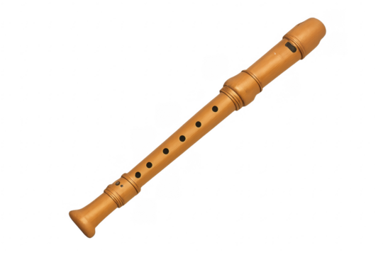 Wooden recorder wind instrument on transparent background