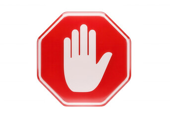 Obraz premium Red octagonal stop sign with white hand isolated on a transparent background