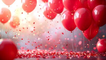 Red balloons and confetti in celebration