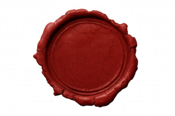 Red wax seal isolated on transparent background, vintage blank stamp for authentication and certification