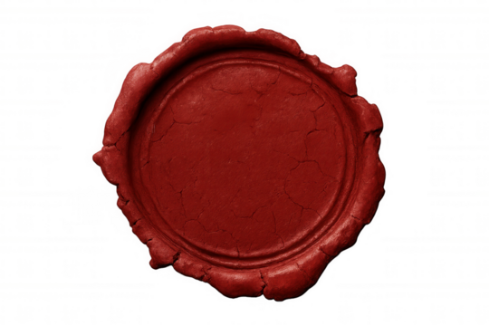 Red wax seal isolated on transparent background, vintage blank stamp for authentication and certification
