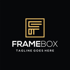 Obraz premium Golden initial letter F with abstract geometric square frame shape for elegant modern business Logo Design