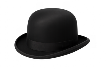 Black classic bowler hat vintage headwear on transparent background