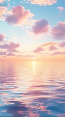Fototapeta premium Serene Sunset over Calm Ocean Waters Reflecting Pink and Blue Pastel Clouds at Dusk
