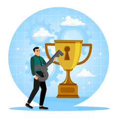 An entrepreneur unlocks success with determination and effort.