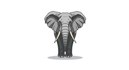 A detailed cartoon illustration of a majestic gray elephant facing forward on a plain white background.