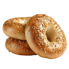 Freshly baked sesame seed bagels on transparent background for culinary or food related projects