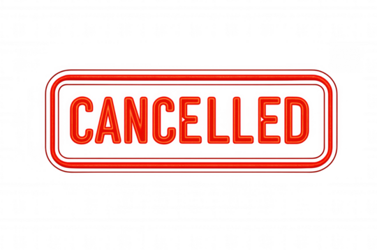Cancelled red stamp. Rejecting approval, disapproval, termination, voiding, or revocation. Transparent background