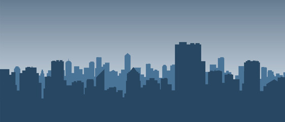 Naklejka premium Minimalist City Skyline Silhouette with Gradient Blue Sky Background
