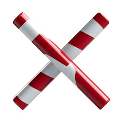 Crossed red and white cylindrical bars isolated on transparent background