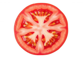 Red tomato slice juicy interior isolated on a transparent background