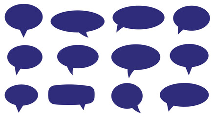 Twelve blue chat bubbles of varying shapes arranged in a rectangular grid on a white background