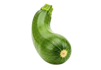 Green curved squash with textured skin isolated on a transparent background