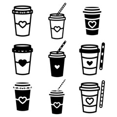 A collection of juice, beer and cup icon sets suitable for use as cafe and beverage vendor logos.