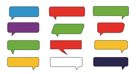 Twelve colorful speech bubbles are organized in a gridlike arrangement against a white background
