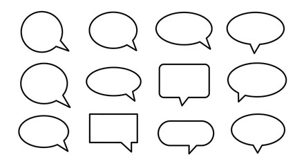 Obraz premium Twelve speech bubbles of different shapes arranged in three rows on a white background