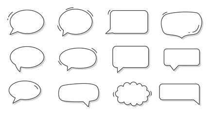 Fototapeta premium Twelve speech bubbles of various shapes and sizes arranged in a grid pattern on a white background